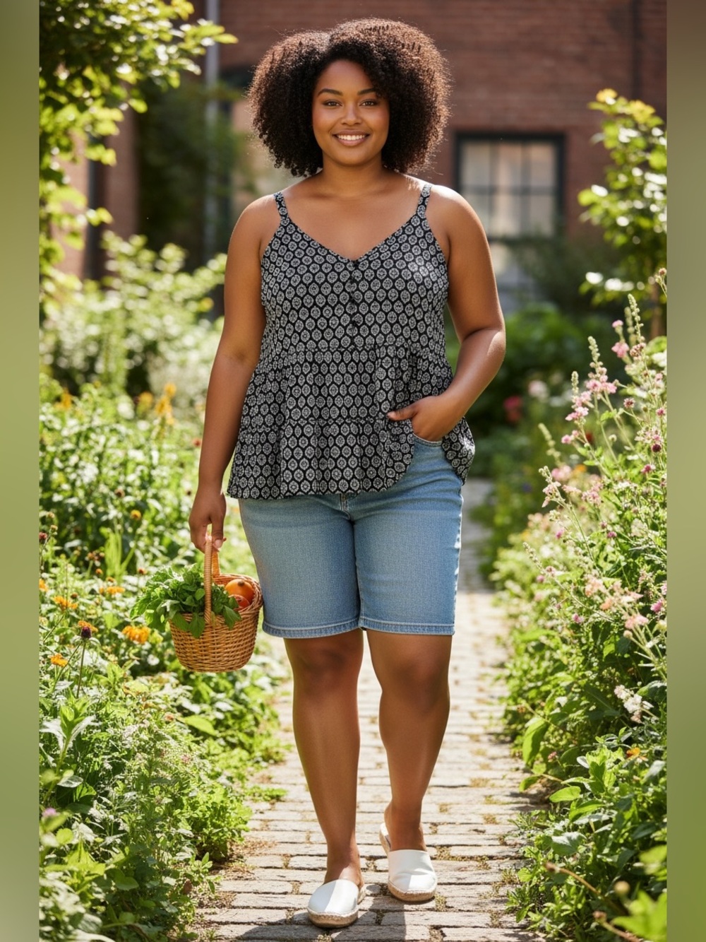 torrid Black and White Geometric Print Tiered Camisole